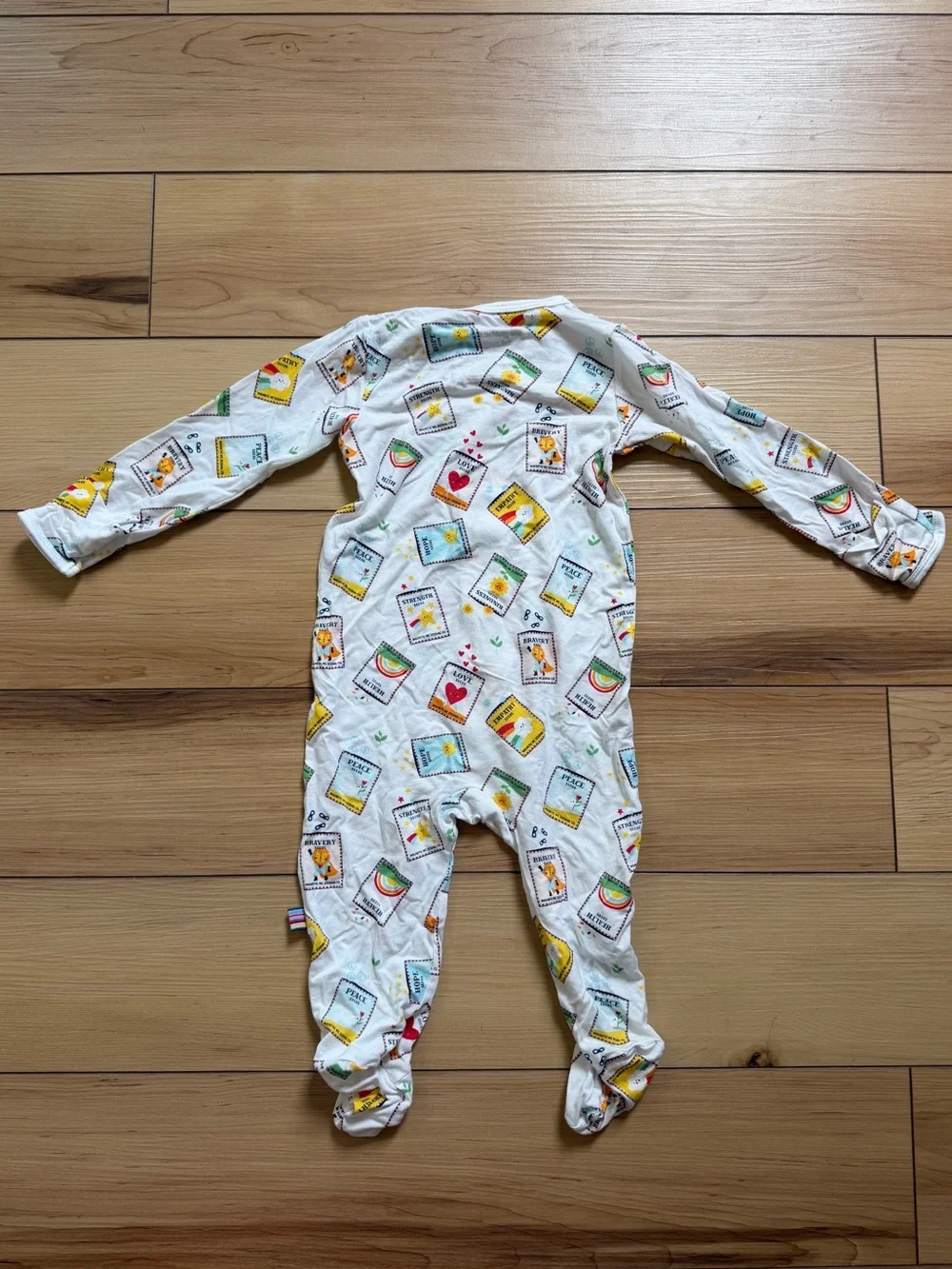 Magnetic Me White Footed One-Piece with Colorful Stamp Prints